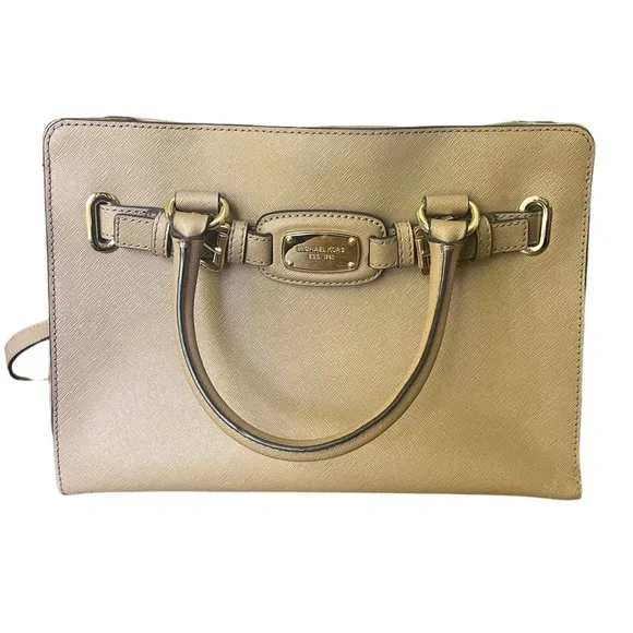 Authentic Michael Kors Leather Handbag in Tan- Size Medium - Picture 4 of 16